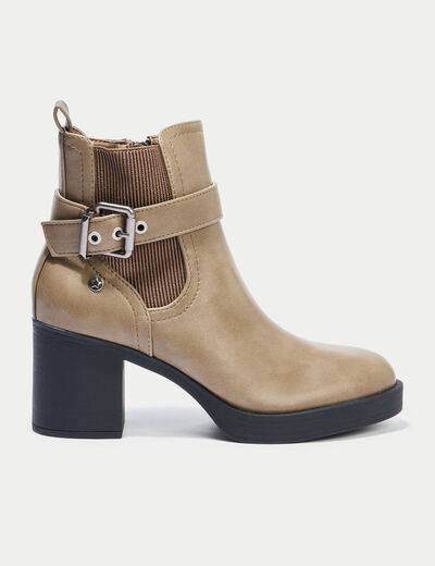 Bottines &agrave; talon taupe femme