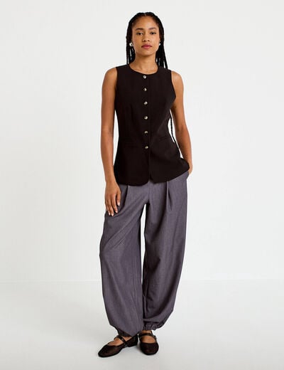 Pantalon bouffant city taille basse gris fonc&eacute; femme