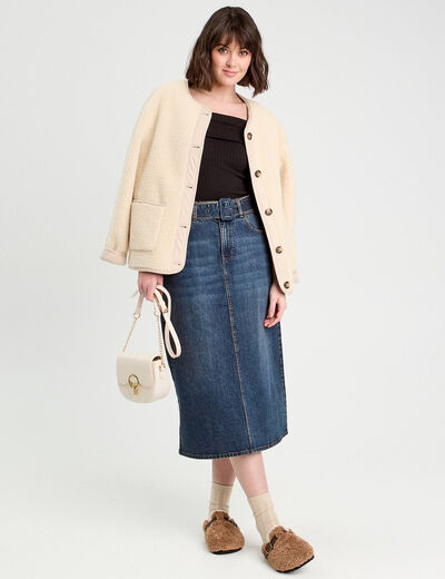 Jupe midi trapèze en jean denim dirty femme