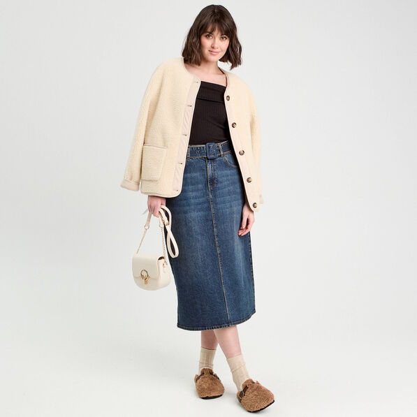 jupe midi trapeze en jean denim dirty femme Jupe midi trapèze en jean denim dirty femme