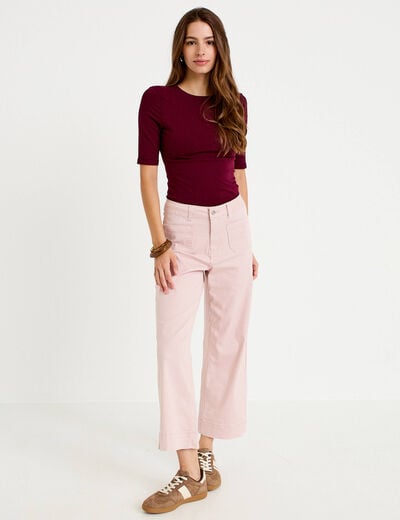Jean flare cropped taille haute rose nude femme