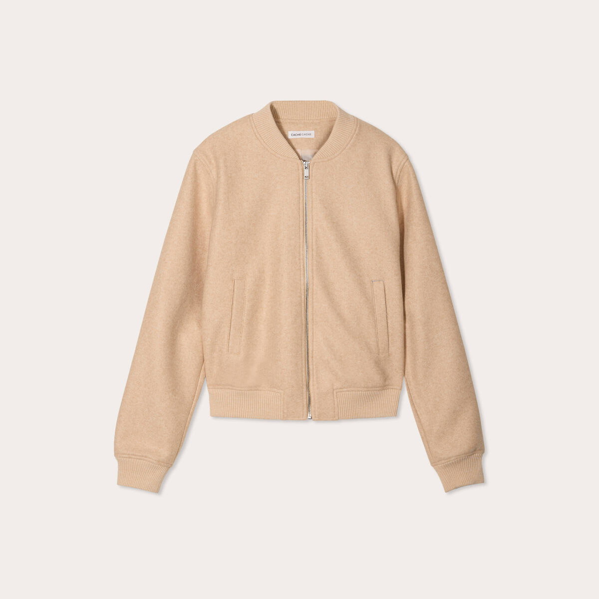Veste teddy zippée beige femme