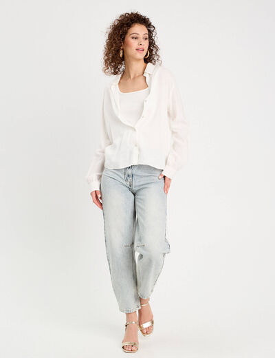 Chemise manches longues contenant du lin ecru femme