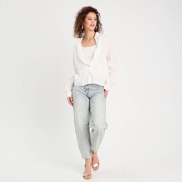 Chemise manches longues contenant du lin ecru femme