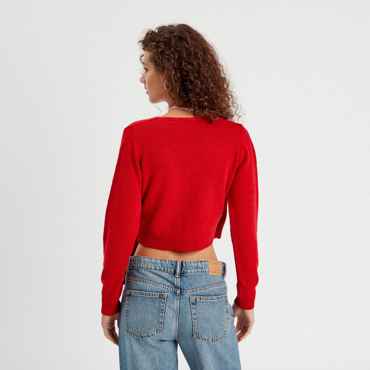 Gilet col cache-coeur nou&eacute; rouge femme