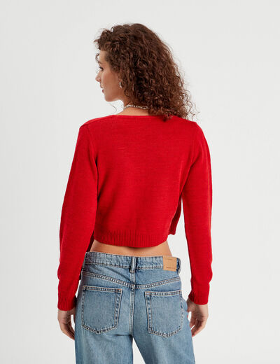 Gilet col cache-coeur noué rouge femme