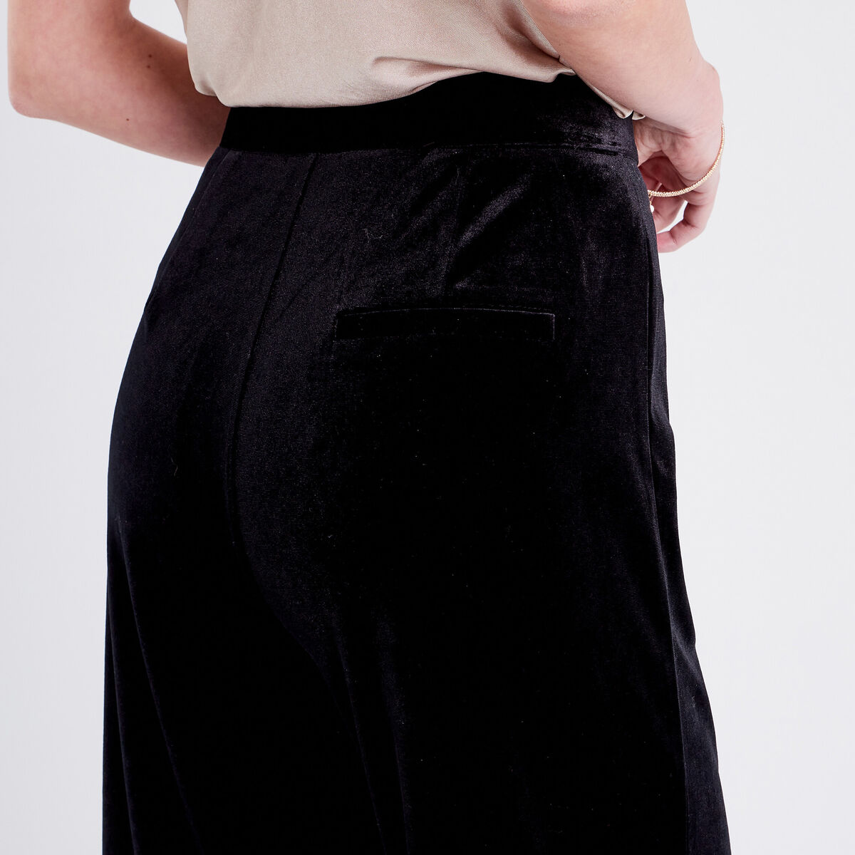 Pantalon city large velours noir femme