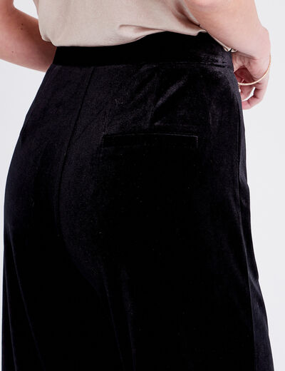 Pantalon city large velours noir femme