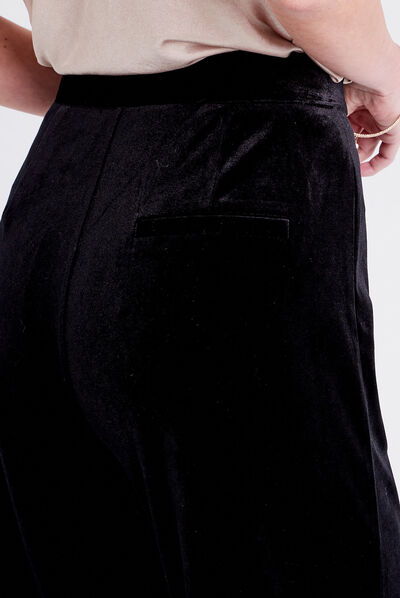 Pantalon city large velours noir femme