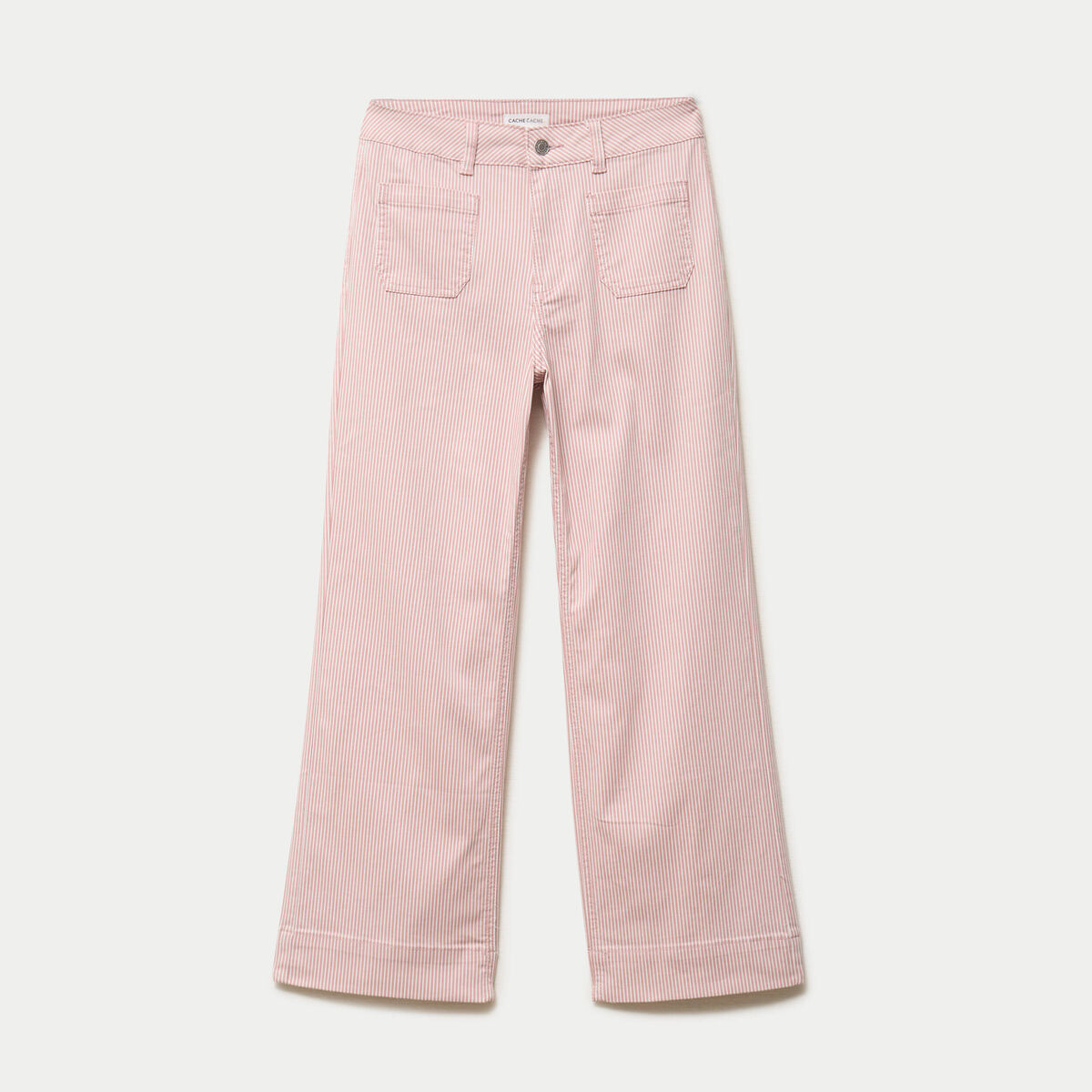Pantalon large cropped taille haute rose nude femme