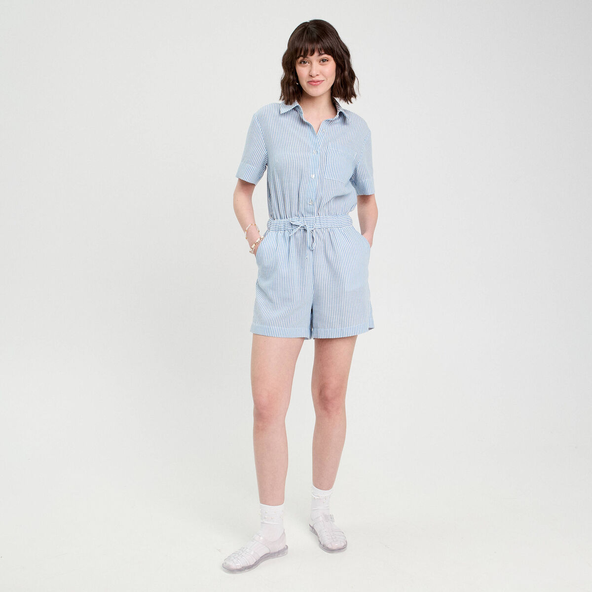 Combishort manches courtes bleu ciel femme