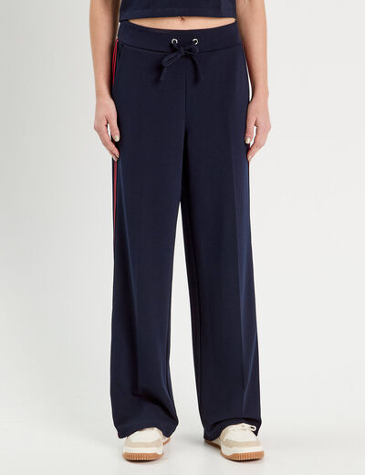Pantalon large style jogging bleu marine femme