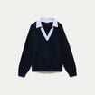 Pull effet 2-en-1 bleu marine femme
