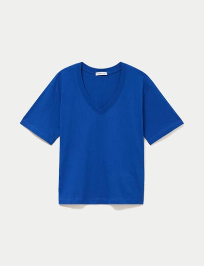 T-shirt col v manches courtes bleu electrique femme