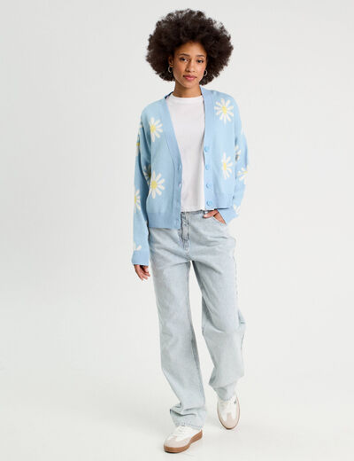 Gilet manches longues bleu pastel femme