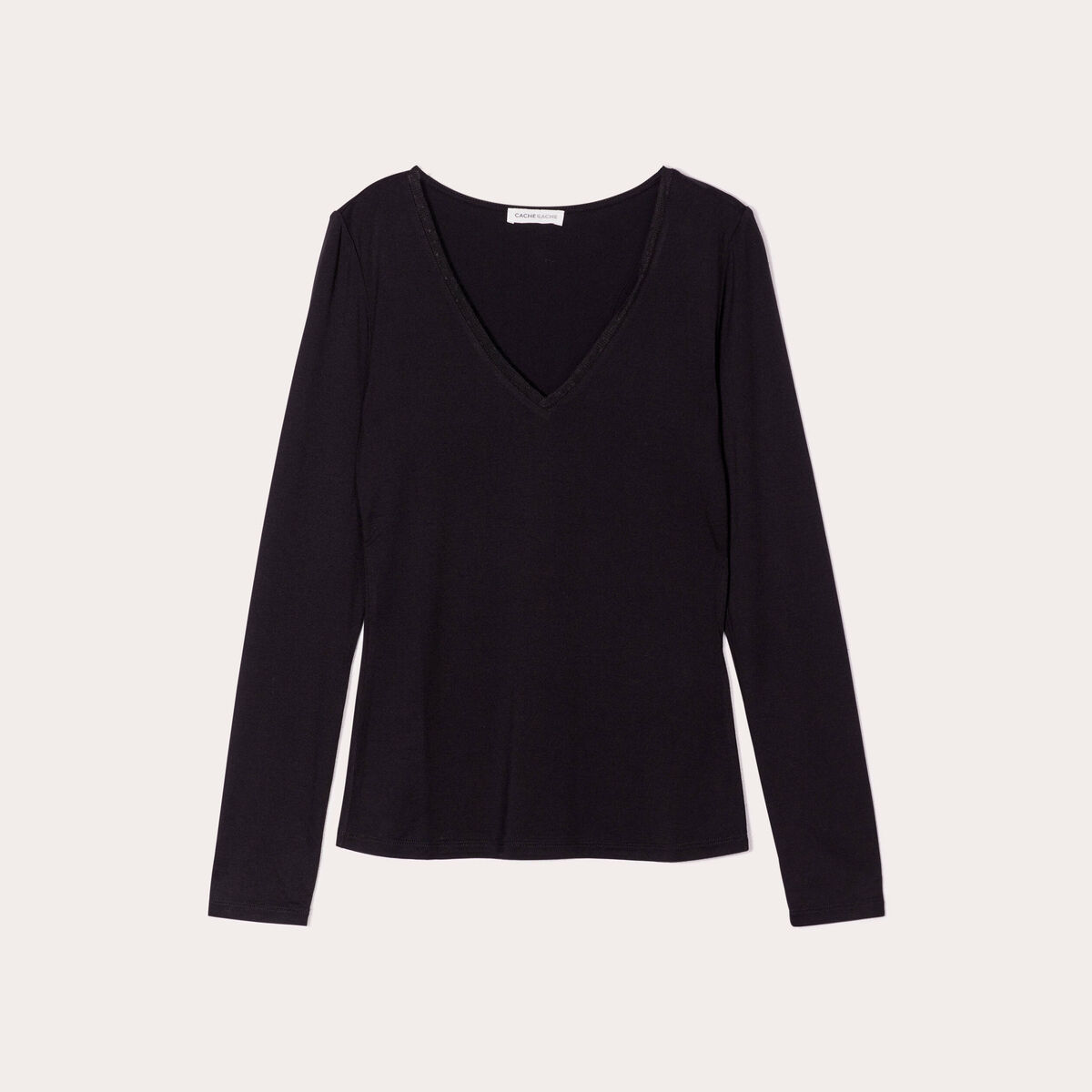 T-shirt thermique col en V plumetis noir femme