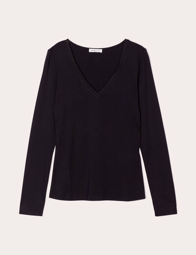 T-shirt thermique col en V plumetis noir femme