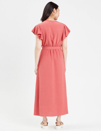 Robe longue évasée cache-coeur vieux rose femme