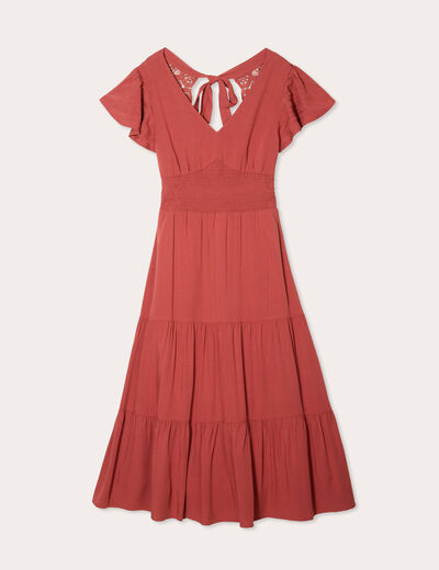Robe longue évasée col en V vieux rose femme