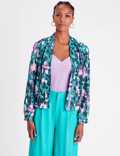 Veste teddy col châle vert femme