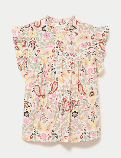 Top sans manches col mao blanc femme