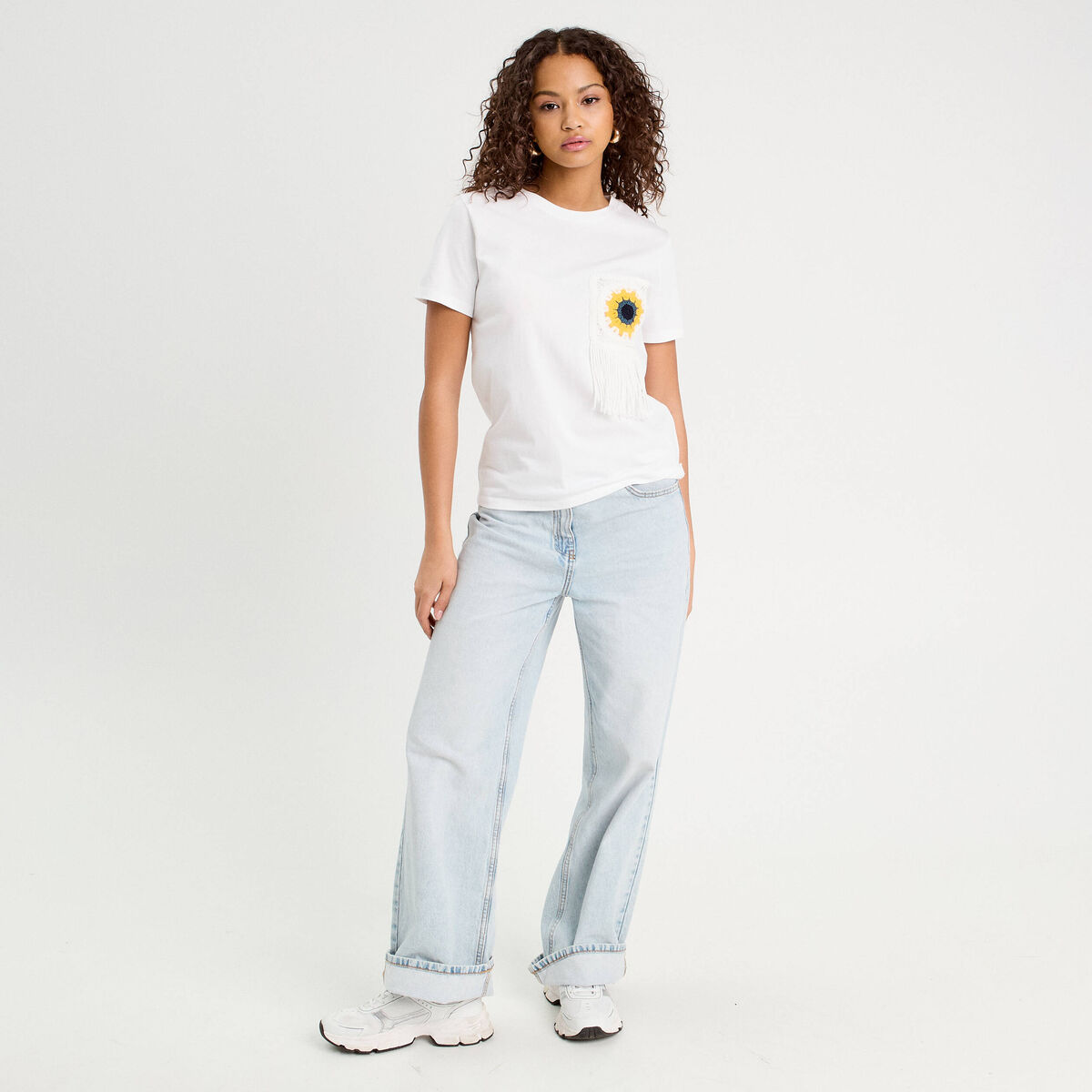 T-shirt poche crochet blanc femme