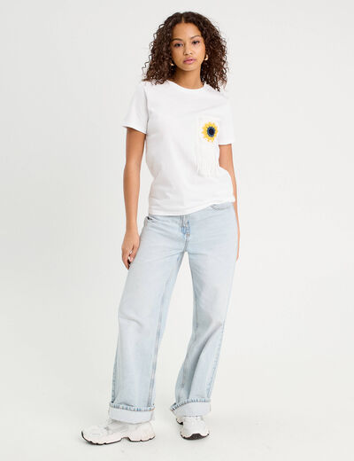 T-shirt poche crochet blanc femme