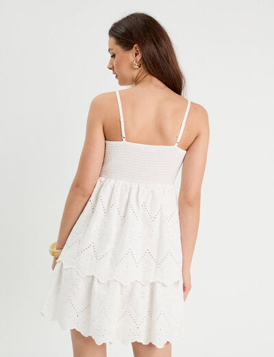 Robe évasée broderie anglaise blanc femme