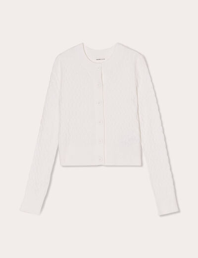 Gilet manches longues torsades ecru femme