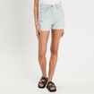Short mom taille haute en jean denim bleach femme