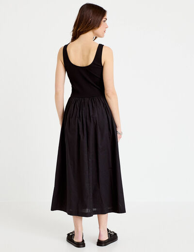Robe longue &eacute;vas&eacute;e bi-mati&egrave;re noir femme