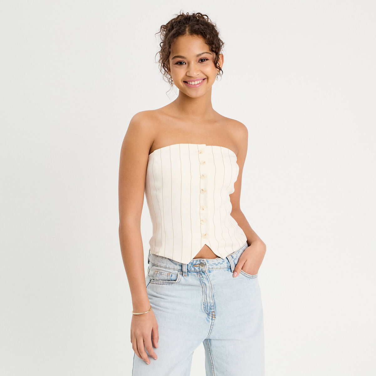 Bustier cintré boutons blanc femme