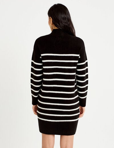 Robe pull droite manches longues 3/4 noir femme