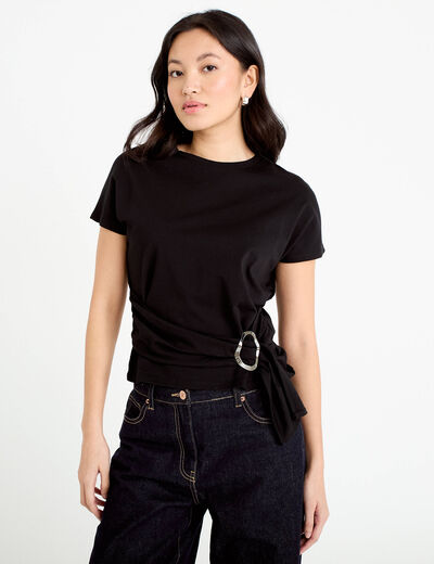 T-shirt ceintur&eacute; noir femme