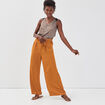 Pantalon large fluide camel femme