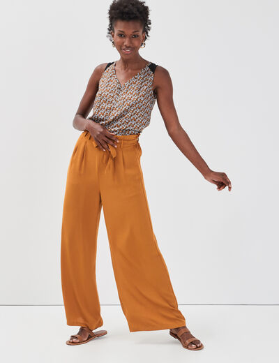 Pantalon large fluide camel femme