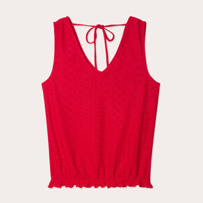 Débardeur broderie anglaise rouge femme