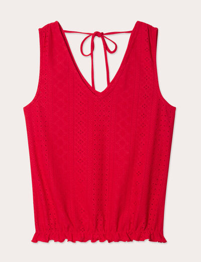 Débardeur broderie anglaise rouge femme