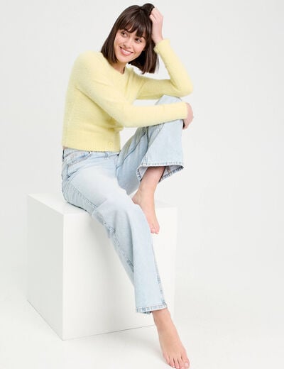 Gilet manches longues cropped jaune clair femme
