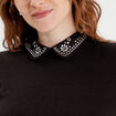Pull col chemise bijoux noir femme