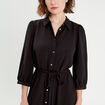 Robe longue chemise ceinturée noir femme