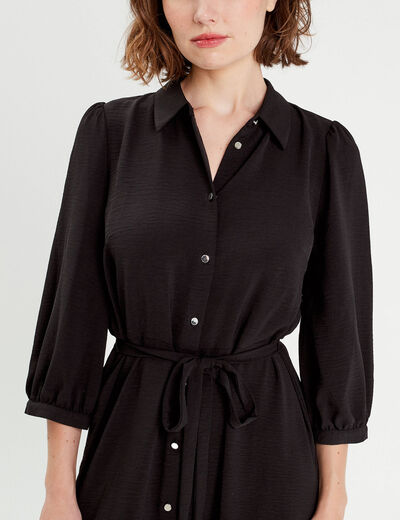 Robe longue chemise ceinturée noir femme