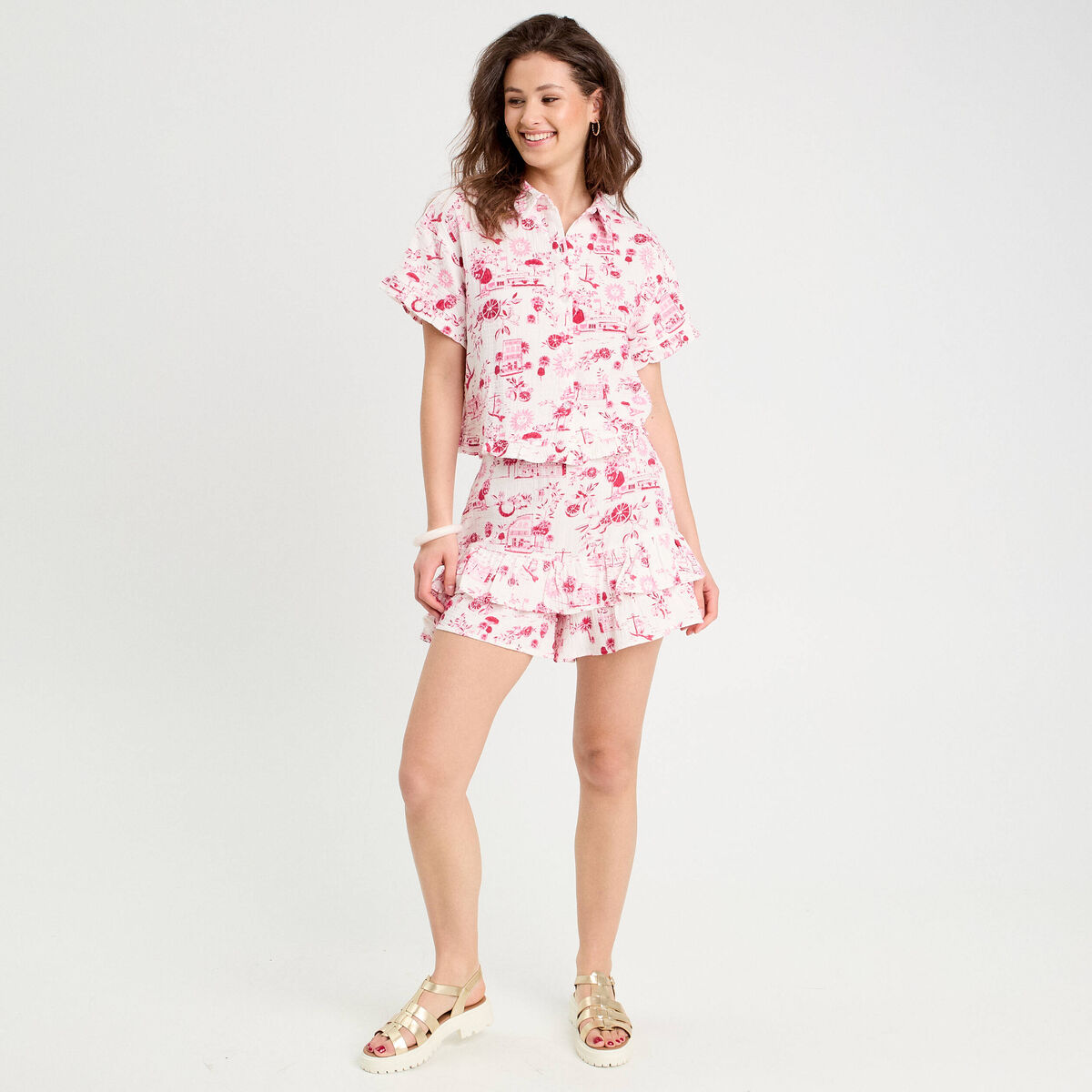 Chemise manches courtes rose fushia femme