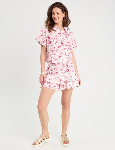 Chemise manches courtes rose fushia femme