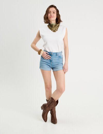 Short slim en jean denim bleach femme