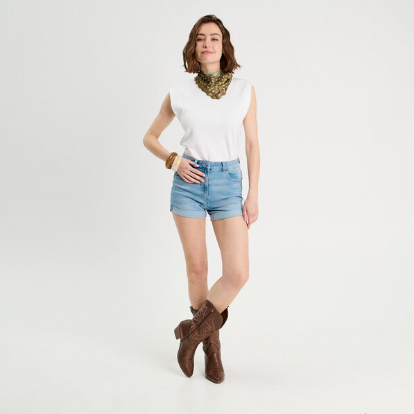 short slim en jean denim bleach femme Short slim en jean denim bleach femme