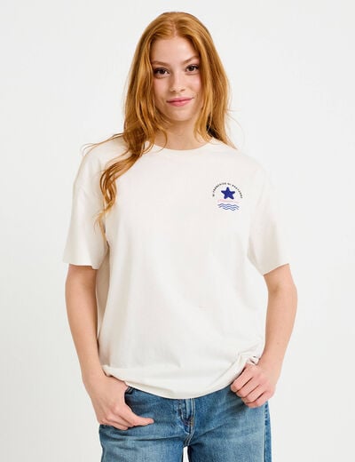 T-shirt col rond manches courtes ecru femme