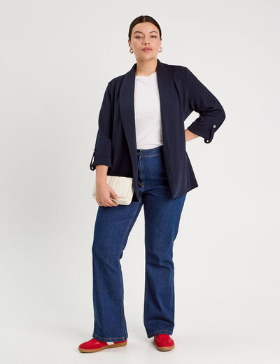 Veste blazer manches 3/4 bleu marine femme