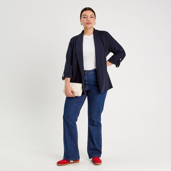 veste blazer manches 34 bleu marine femme Veste blazer manches 3/4 bleu marine femme