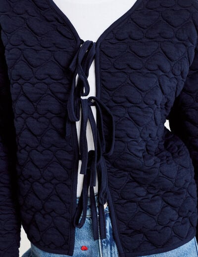 Gilet droit col v manches longues bleu marine femme